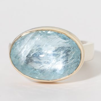 Jamie Joseph:Sterling & 14K Gold Ring w/ Oval Inverted AQUAMARINE on Comfort Y Band