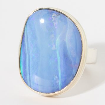 Jamie Joseph:Sterling & 14K Gold Ring w/ Vertical Asymmetrical BOULDER OPAL on Y Band