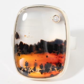 Jamie Joseph:Sterling & 14K Gold Ring w/ Rectangular MONTANAAGATE w/.03 Pt Diamond on Comfort Y Band