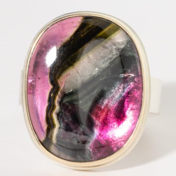 Jamie Joseph:Sterling & 14K Gold Ring w/ Oval, Vertical Smooth BI-COLOR TOURMALINE on Z Band