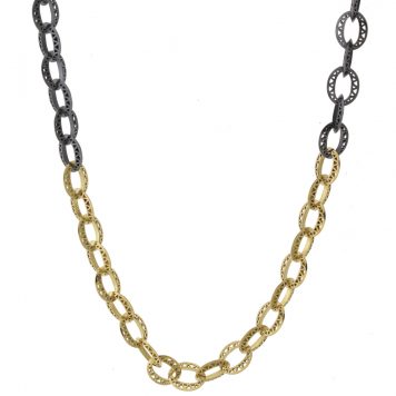 Ray Griffiths: 18k yellow gold Crownwork mini cable chain with small lilypad clasp 19.5"