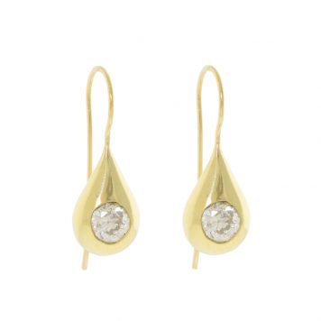 Ten Thousand Things: Teardrop Solitaire Diamond Earrings, 18k YG, .75ct Old Euro Cut