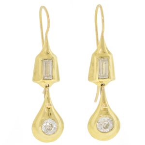 Ten Thousand Things: Baguette Diamond Drop Earring, 18k YG