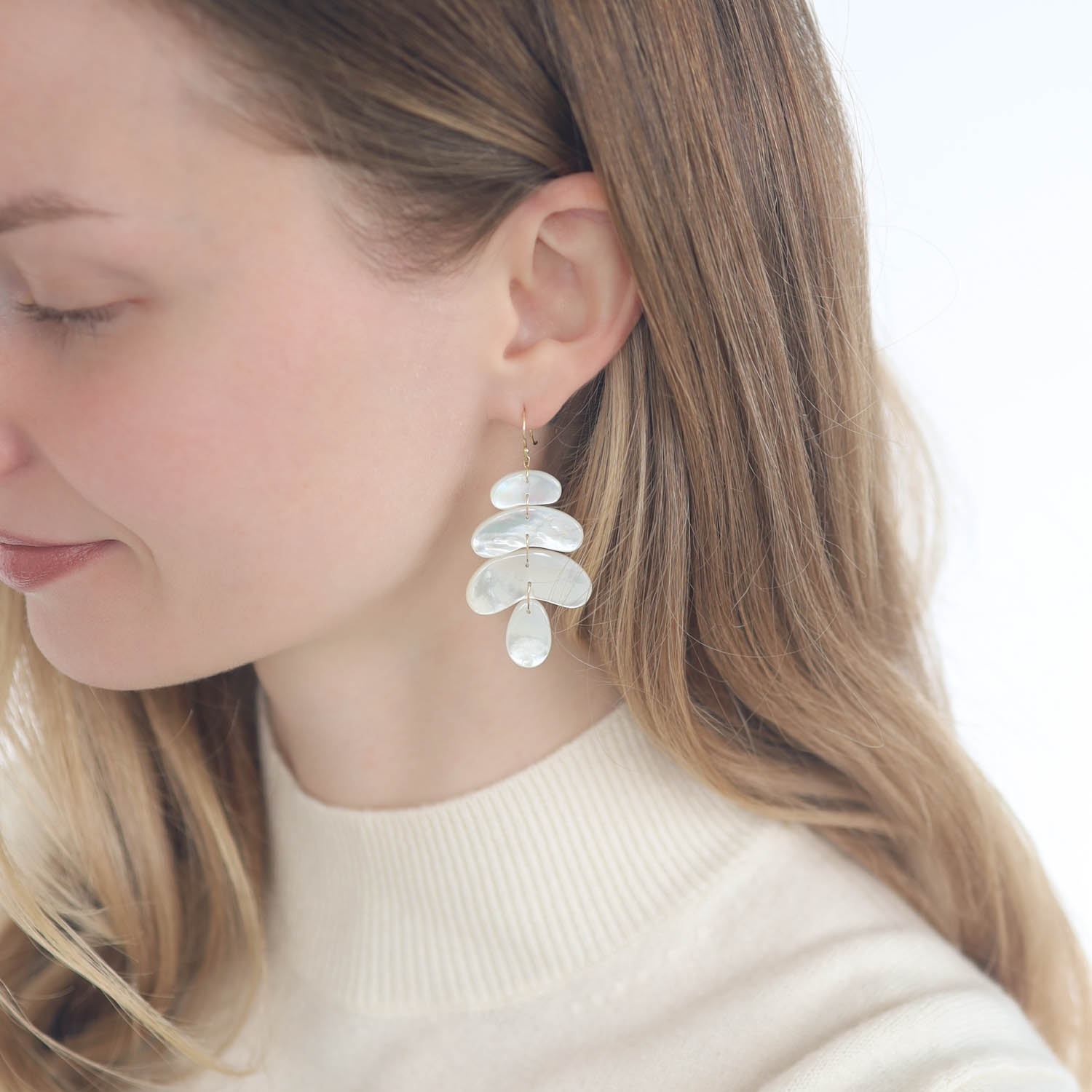 Ten Thousand Things: Small Totem Mother of Pearl Earrings, 18K YG