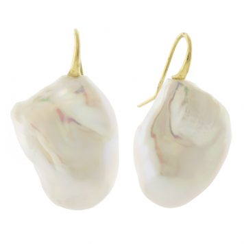 Ray Griffiths: Large baroque South China Sea pearl earrings on 18k yellow