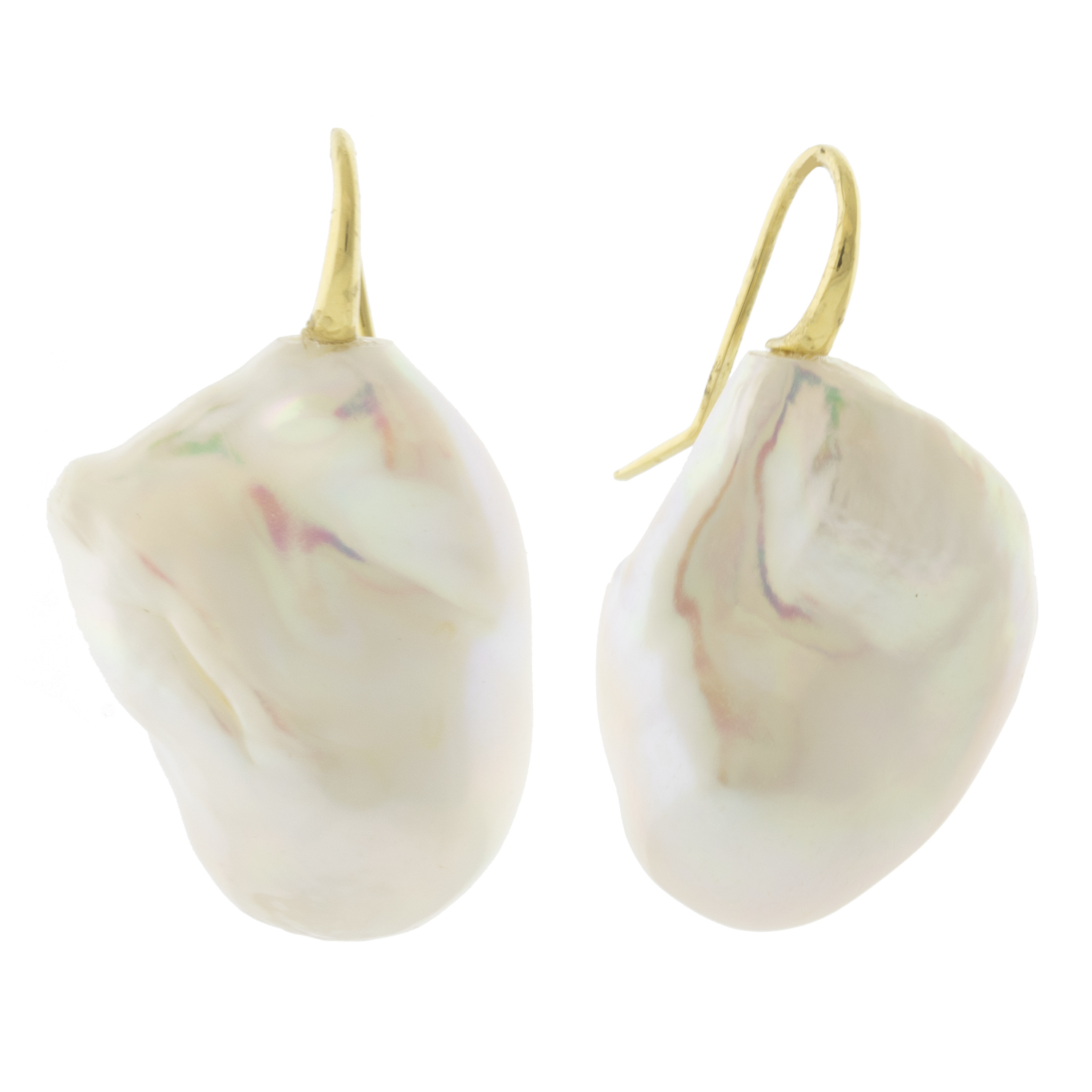 Ray Griffiths: Large baroque South China Sea pearl earrings on 18k yellow