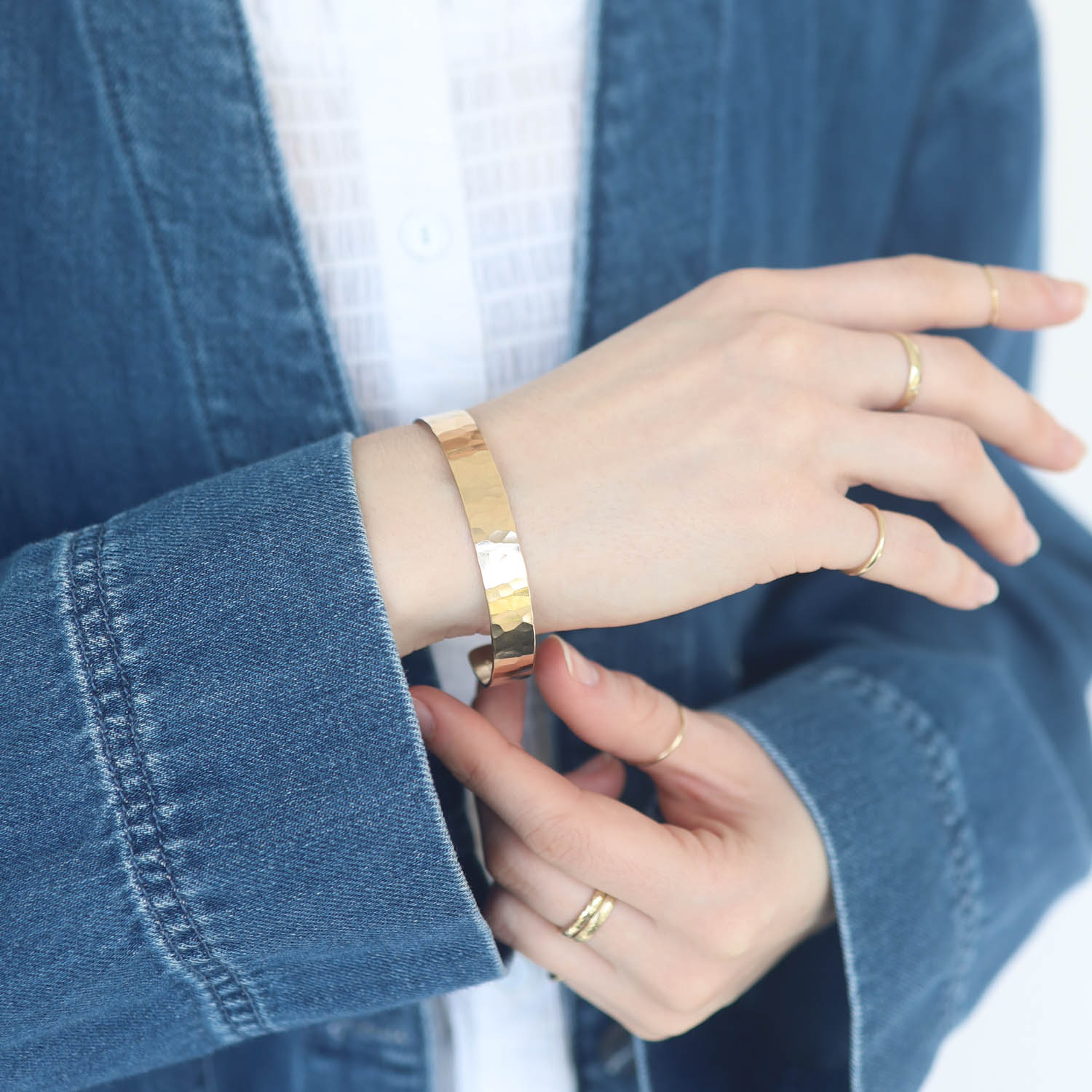 Carolyn Keys: Wide Hammered Cuff - 14k Gold Fill