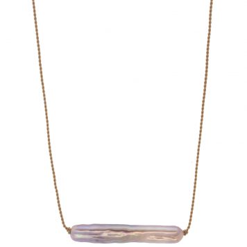 Margaret Solow: Necklace, Freshwater Pearl - Tan Nylon Cord, SS clasp