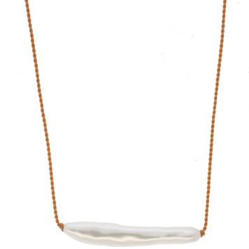 Margaret Solow: Necklace, Freshwater Pearl - Clay Nylon Cord, SS clasp