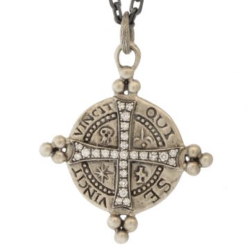 Erica Molinari Trunk Show: SS pave diamond, .48 TCWMaltese cross "strength through loyalty" & "he conquers, who conquers himself"