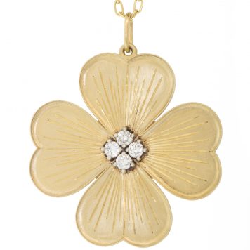 Erica Molinari Trunk show:14k/ dia Large engraved Shamrock- "Forget Not me" - .40cts