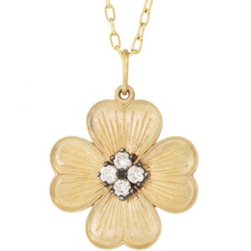 Erica Molinari Trunk show:14k/dia Medium Engraved Shamrock - "To Love, Truth, Life, To live" - .40cts