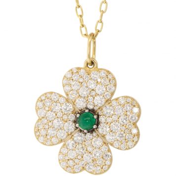 Erica Molinari Trunk show:14K pave 4- leaf clover set with Emerald - To Live, Love , Life, Truth - 3.035cts
