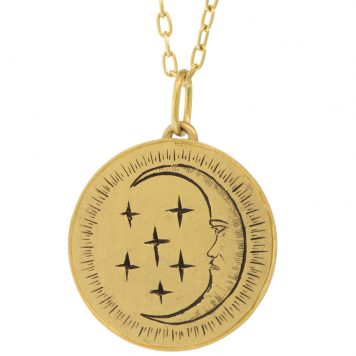 Erica Molinari Trunk show:18k Large Hand engraved disc Man in the moon and stars- "Aim for the stars"