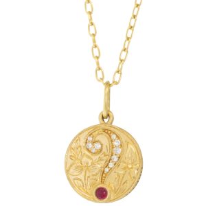 Erica Molinari Trunk Show:18K / small HAND engraved diamond .087cts & ruby .23cts question mark charm