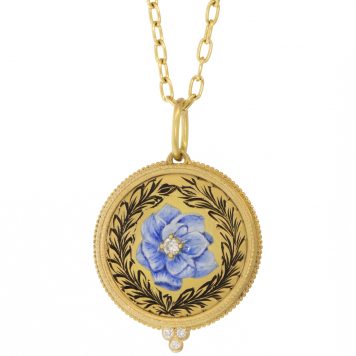 Erica Molinari Trunk Show:18K large round Hand Engraved Hand Painted diamond flower - .11cts