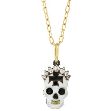 Erica Molinari Trunk Show:small solid 18K / SS cross skull charm with full diamond tiara ,19cts