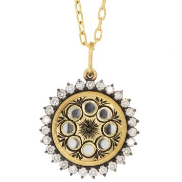Erica Molinari Trunk Show:18k Medium HAND ENGRAVED Hand Painted Moon set in 2-tone diamond frame-.81CTS