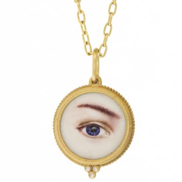 Erica Molinari Trunk Show:18k Med. Round Hand Painted Vitreous glass enamel "Lover's Eye" set in triple granule frame- .03cts
