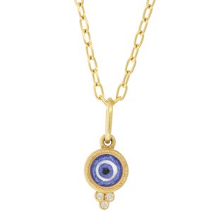 Erica Molinari Trunk Show:18k Teeny Round HAND PAINTED Vitreous enamel Evil Eye set in triple diamond granule - .045cts