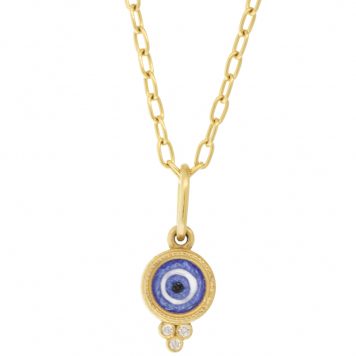 Erica Molinari Trunk Show:18k Teeny Round HAND PAINTED Vitreous enamel Evil Eye set in triple diamond granule - .045cts