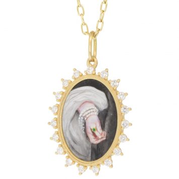 Erica Molinari Trunk Show:18K Large Oval Hand painted Vitreous glass jeweled hand set in spaced diamond frame - .57cts