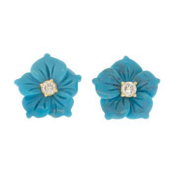 Erica Molinari Trunk Show:18K / DIA medium floral turquoise earrings - .14cts (ctr.)