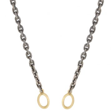 Erica Molinari : Chain, Open Ended, Medium Rectangle, 18K gold plain loops, Oxidized sterling silver