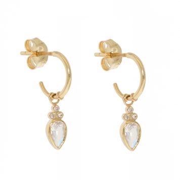 Celine Daoust: Earrings, Hoop w/ Moonstone Drop, 14K YG and diamonds, PAIR