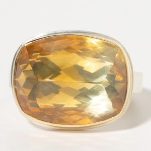 Jamie Joseph:Sterling & 14K Gold Ring w/ Rectangular Inverted CITRINE on Tapered X Band