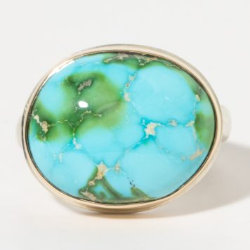 Jamie Joseph:Sterling & 14K Gold Ring w/Asymmetrical SONORAN BLUE TURQUOISE on Middle Groovy Band