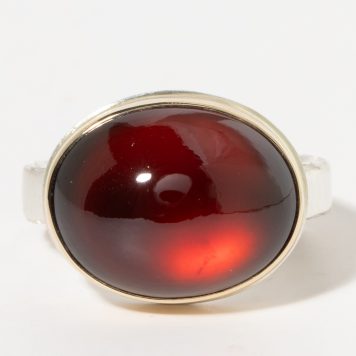 Jamie Joseph:Sterling & 14K Gold Ring w/ Oval Smooth HESSONITE GARNET on Middle Bark Band