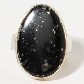 Jamie Joseph:Sterling & 14K Gold Ring w/ Vertical Asymmetrical PYRITE IN BLACK SLATE on Taper Y Band