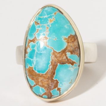 Jamie Joseph:Sterling & 14K Gold Ring w/ Vertical Asymmetrical ROYSTON TURQUOISE on Comfort Band