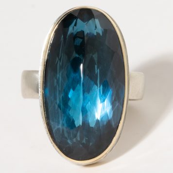 Jamie Joseph:Sterling & 14K Gold Ring w/ Vertical Oval Inverted LONDON BLUE TOPAZ on Comfort Band