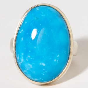 Jamie Joseph:Sterling & 14K Gold Ring w/ Oval Vertical ITHACAPEAK TURQUOISE on Groovy Band