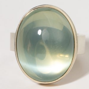 Jamie Joseph:Sterling & 14K Gold Ring w/ Vertical Smooth GREEN MOONSTONE on Z Band