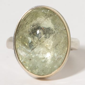 Jamie Joseph:Sterling & 14K Gold Ring w/ Vertical Oval Faceted GREEN BERYL on Y Band