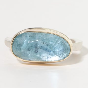 Jamie Joseph:sterling & 14K Gold Ring w/ Asymmetrical Rose Cut AQUAMARINE on Skinny Live Edge Band