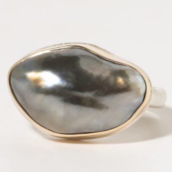 Jamie Joseph:Sterling & 14K Gold Ring w/Asymmetrical KESHI TAHITIAN PEARL on Middle Organic Band