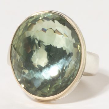 Jamie Joseph:Sterling & 14K Gold Ring w/ Oval Inverted Vertical MINT QUARTZ on Comfort Band