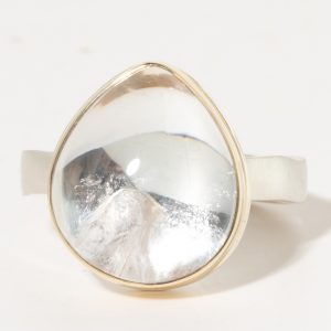 Jamie Joseph:Sterling & 14K Gold Ring w/Asymmetrical Smooth PHANTOM QUARTZ on Soft Live Edge Band