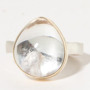 Jamie Joseph:Sterling & 14K Gold Ring w/Asymmetrical Smooth PHANTOM QUARTZ on Soft Live Edge Band