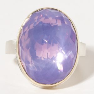 Jamie Joseph:Sterling & 14K Gold Ring w/Oval Vertical Inverted LAVENDER AMYTHYST on Tapered X Band