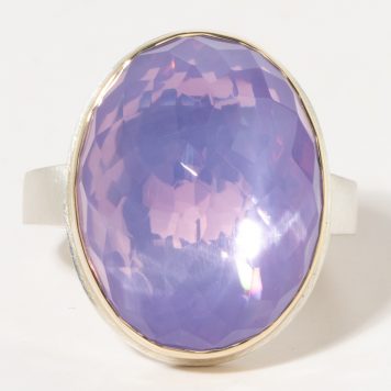 Jamie Joseph:Sterling & 14K Gold Ring w/Oval Vertical Inverted LAVENDER AMYTHYST on Tapered X Band