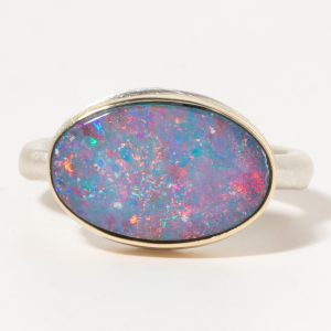 Jamie Joseph:Sterling & 14K Gold Ring w/ Oval BOULDER OPAL on Egyptian Band