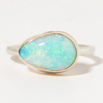 Jamie Joseph:Sterling & 14K Gold Ring w/Asymmetrical Smooth AUSSIE OPAL on Sand Band