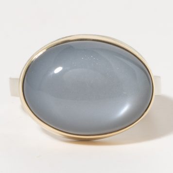 Jamie Joseph:Sterling & 14K Gold Ring w/ Oval Smooth GREY MOONSTONE on X Band