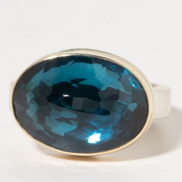 Jamie Joseph:Sterling & 14K Gold Ring w/ Oval Inverted LONDON BLUE TOPAZ on Middle Groovy Band