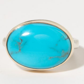 Jamie Joseph:Sterling & 14K Gold Ring w/ Oval Smooth TURQUOISE on Middle Organic Ring